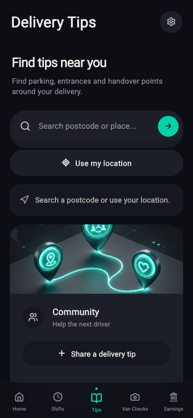 Rydealog Delivery Tips screen