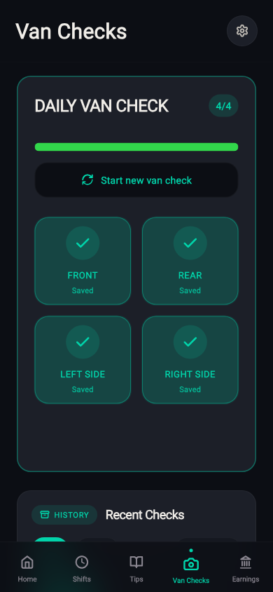 Rydealog van check and evidence records
