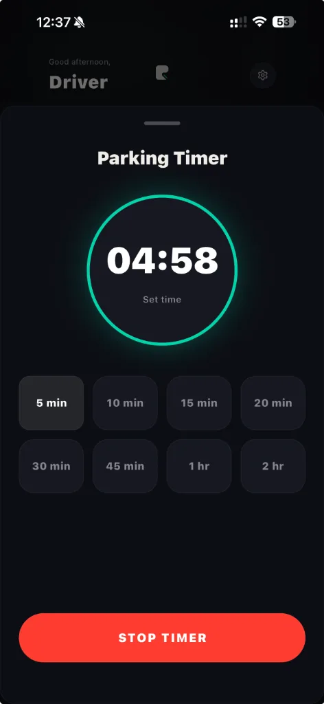 Rydealog parking timer for a delivery stop