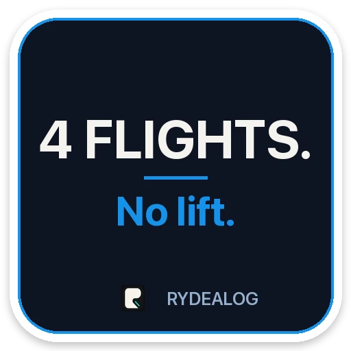 Courier sticker: 4 flights. No lift.