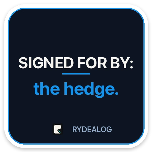Courier sticker: Signed for by: the hedge.